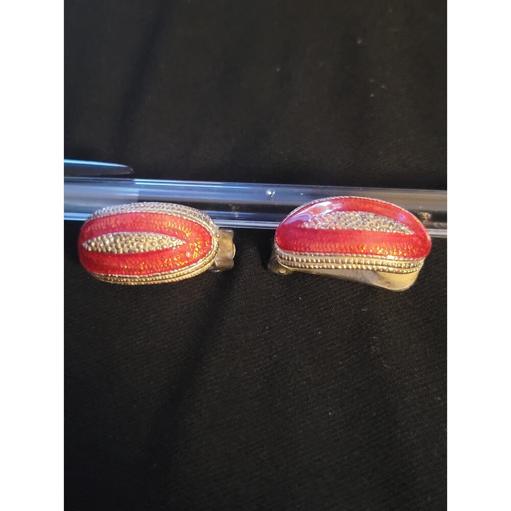 Vintage 1990s Red And Silver Tone Clip On Earrings